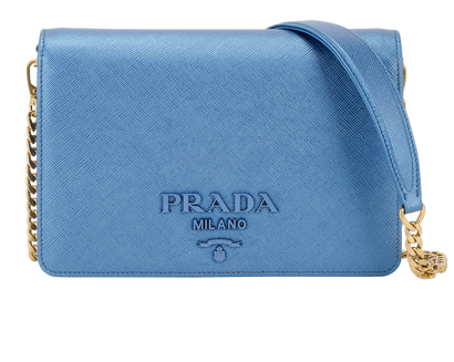 Small Lux Chain Logo Flap, &pound;650, Handbags, Blue, Leather, Front view